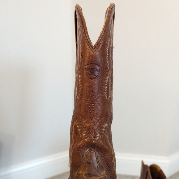 Ariat Circuit R Toe Full Quill Ostrich Brown Boots sz 10.5 EE - Picture 7 of 11